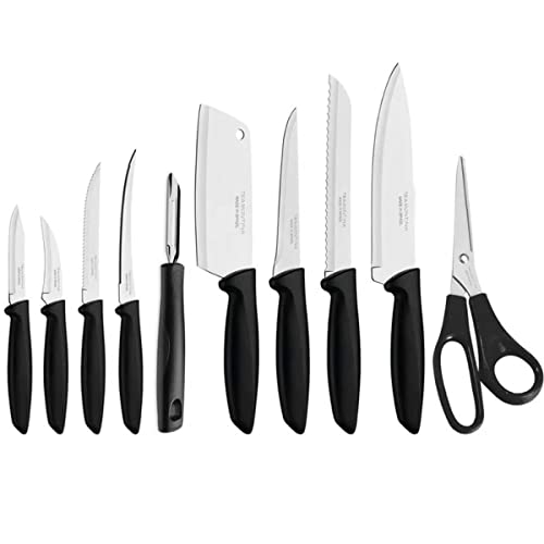 Tramontina - Juego de Cuchillos de Cocina Plenus, para Servir, Láminas de Acero Inoxidable y Mangos de Poliprolipeno, con Tijera, Incluye 10 Piezas, Color Negro